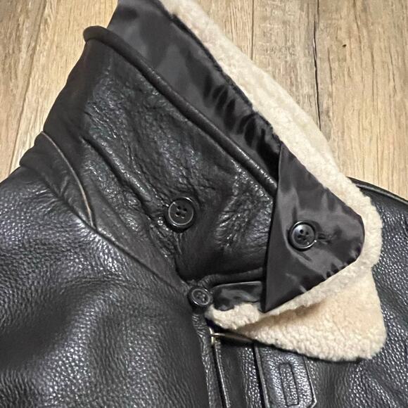 Vtg Aviator Leather Bomber Jacket/Coat Wool Collar Lg Dark Brown Flight Pilot - Picture 8 of 11